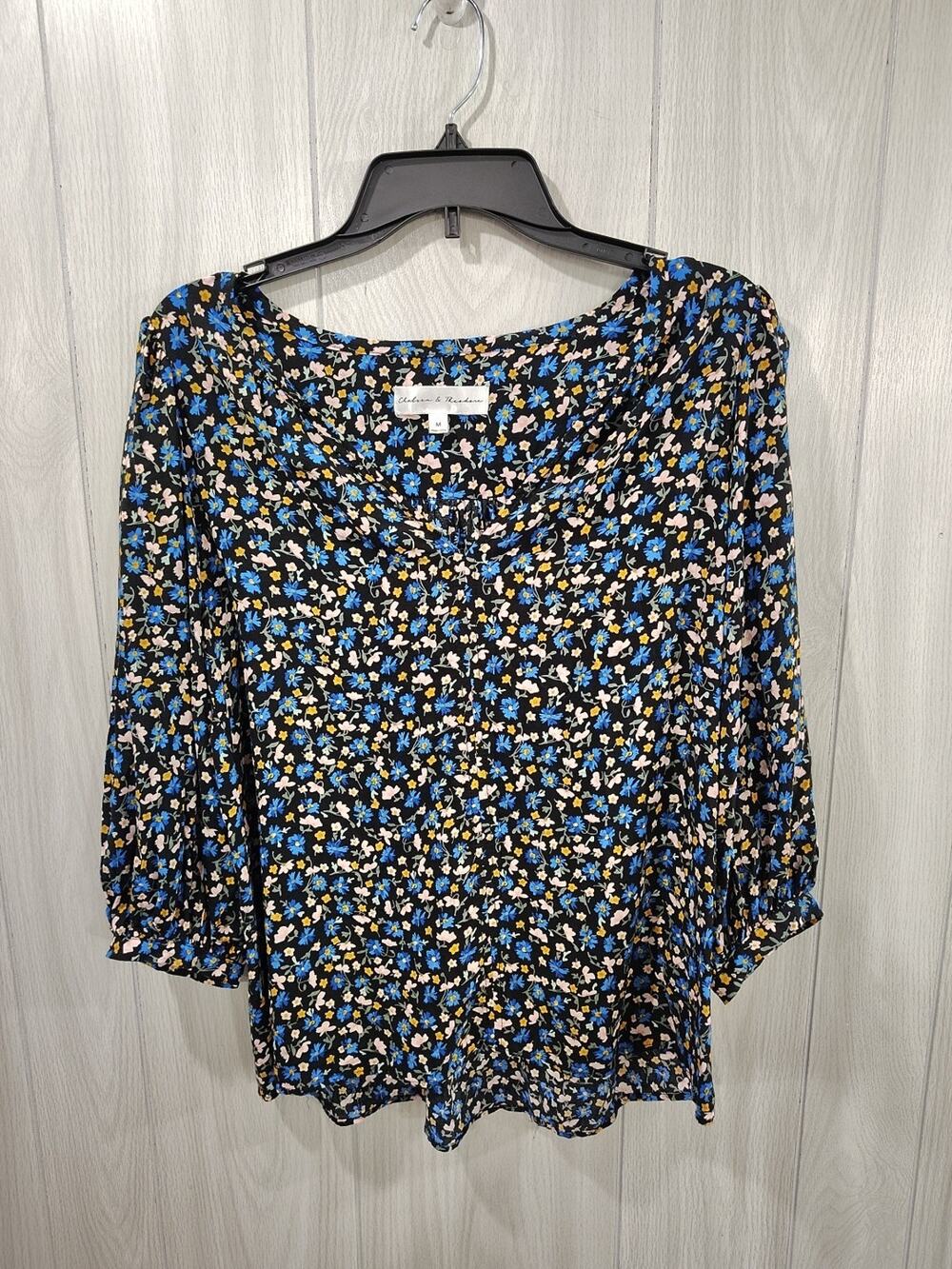 Women's Chelsea And Theodore Dark Floral Fairy Peasant Top Size M Stretchy